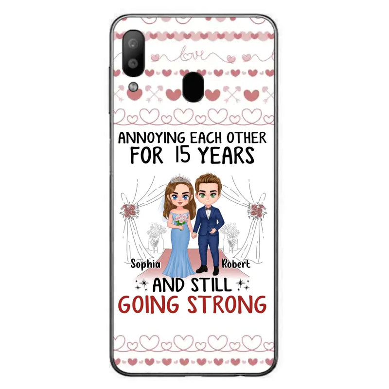 Custom Personalized Chibi Couple Phone Case - Best Gift Idea For Couple/Husband/Father's Day - Annoying Each Other For 15 Years And Still Going Strong - Case For iPhone/Samsung