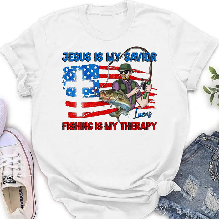 Custom Personalized Fishing Shirt/Hoodie - Gift Idea For Fishing Lovers - Jesus Is My Savior Fishing Is My Therapy