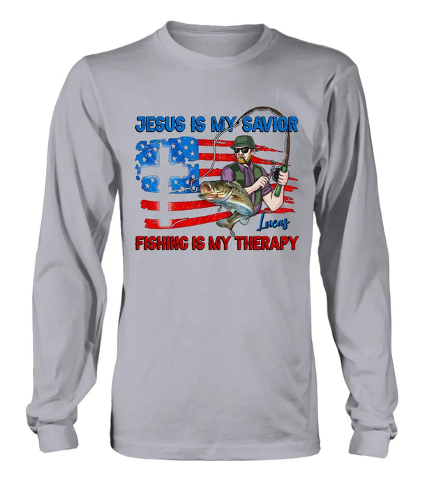 Custom Personalized Fishing Shirt/Hoodie - Gift Idea For Fishing Lovers - Jesus Is My Savior Fishing Is My Therapy