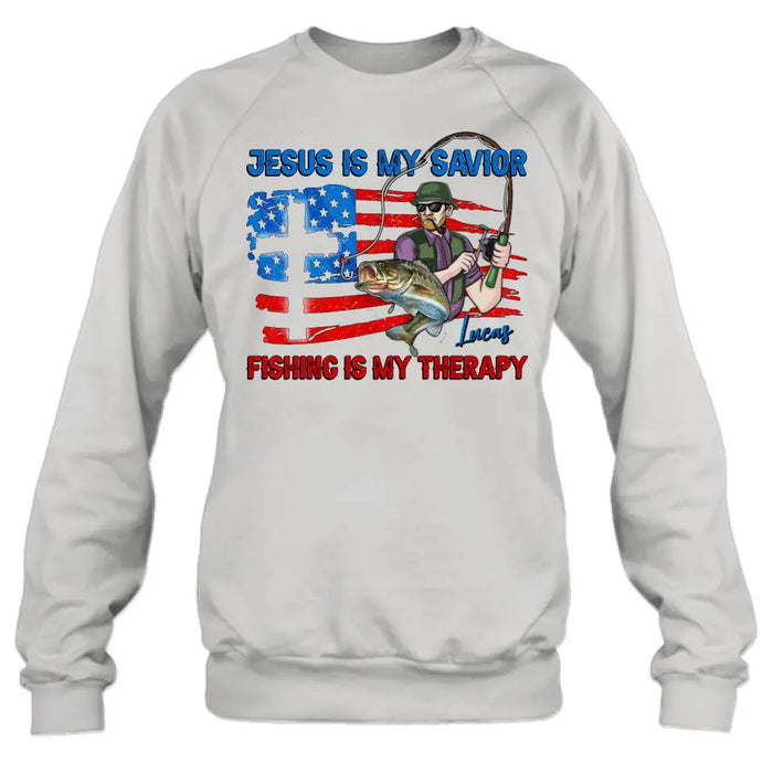 Custom Personalized Fishing Shirt/Hoodie - Gift Idea For Fishing Lovers - Jesus Is My Savior Fishing Is My Therapy