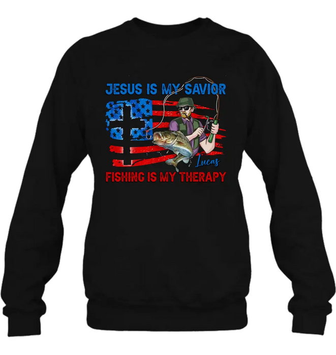 Custom Personalized Fishing Shirt/Hoodie - Gift Idea For Fishing Lovers - Jesus Is My Savior Fishing Is My Therapy