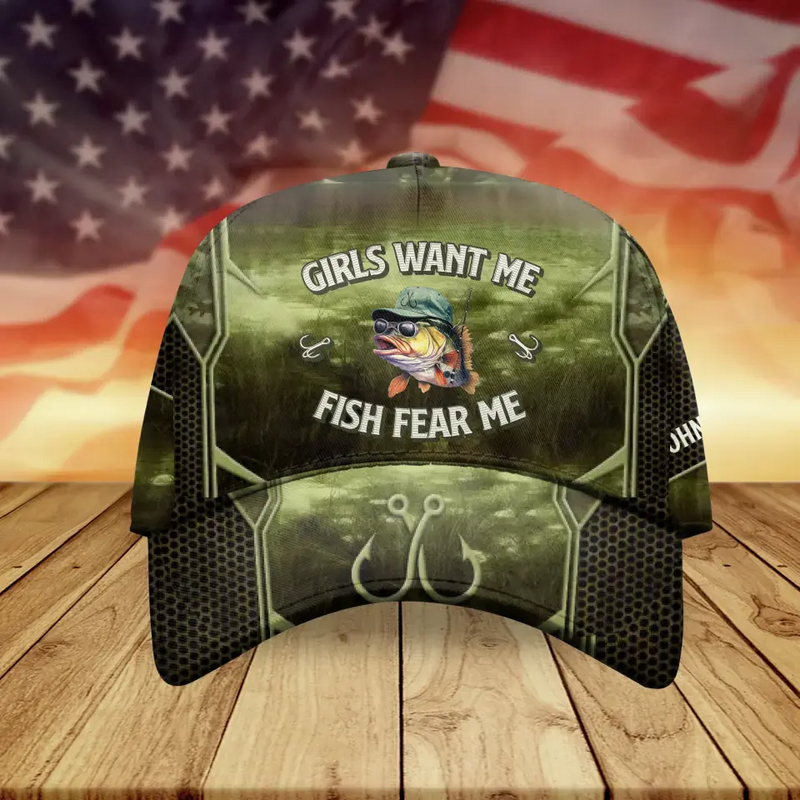 Personalized Fishing Baseball Cap - Gift Idea For Fishing Lovers - Girls Want Me Fish Fear Me