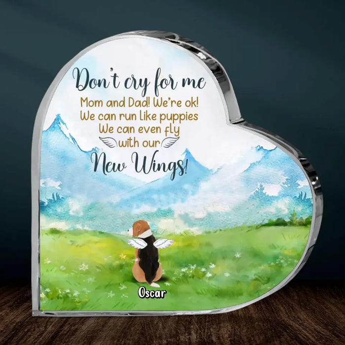 Custom Personalized Memorial Dog Crystal Heart - Memorial Gift Idea For Dog Lovers - Upto 5 Dogs - Don't Cry For Me Mom And Dad! We're Ok!