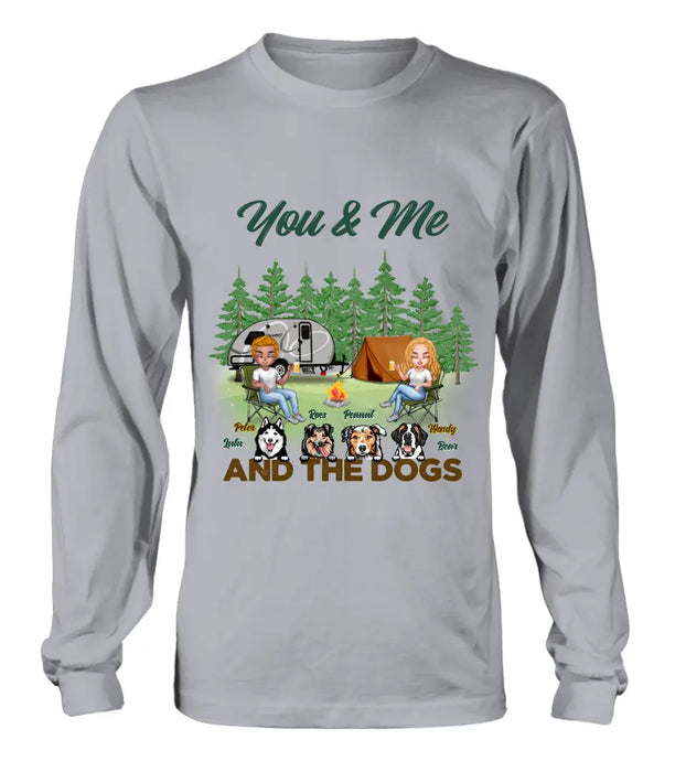 Custom Personalized Couple with Dogs Camping Unisex T-shirt/ Hoodie/ Sweatshirt/ Long Sleeve - Camping Lovers - You and Me And The Dogs