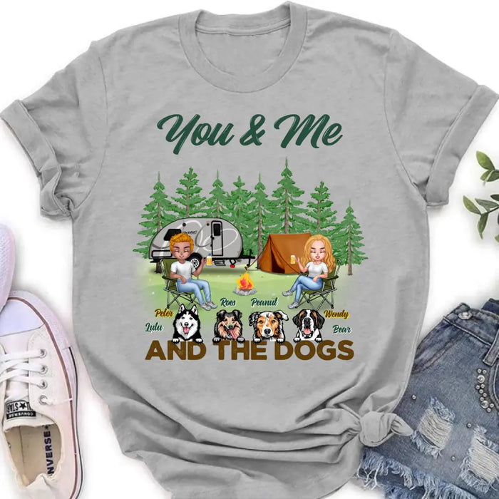 Custom Personalized Couple with Dogs Camping Unisex T-shirt/ Hoodie/ Sweatshirt/ Long Sleeve - Camping Lovers - You and Me And The Dogs