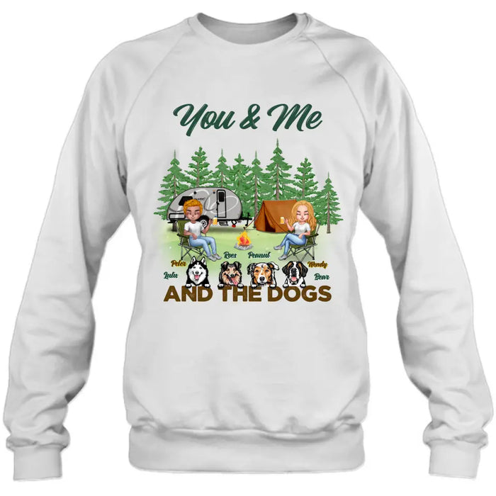 Custom Personalized Couple with Dogs Camping Unisex T-shirt/ Hoodie/ Sweatshirt/ Long Sleeve - Camping Lovers - You and Me And The Dogs