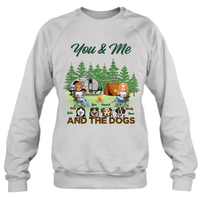 Custom Personalized Couple with Dogs Camping Unisex T-shirt/ Hoodie/ Sweatshirt/ Long Sleeve - Camping Lovers - You and Me And The Dogs