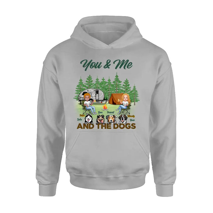 Custom Personalized Couple with Dogs Camping Unisex T-shirt/ Hoodie/ Sweatshirt/ Long Sleeve - Camping Lovers - You and Me And The Dogs