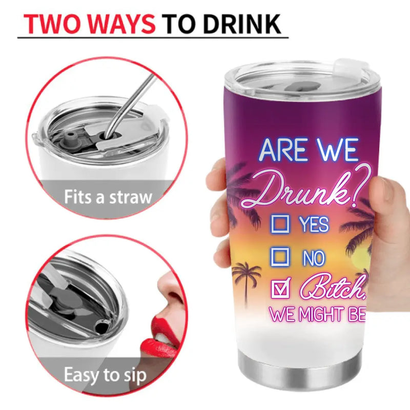 Personalized Summer Retro Besties Tumbler - Gift For Beach Lovers/Besties/Friends - Are We Drunk?