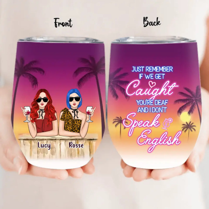 Personalized Summer Retro Besties Wine Tumbler - Up to 4 Girls - Gift Idea for Friends/Sisters/Beach Lovers - Some Girls Are Just Born With The Beach In Their Souls