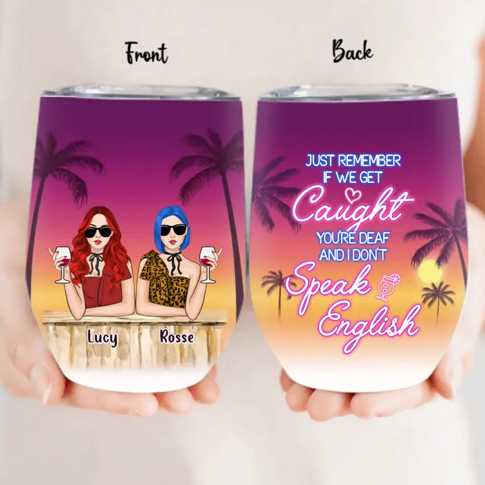 Custom Personalized Summer Retro Besties Wine Tumbler - Upto 4 Girls - Gift Idea for Friends/ Sisters/ Beach Lovers - Some Girls Are Just Born With The Beach In Their Souls