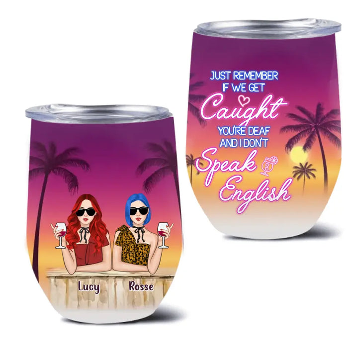 Custom Personalized Summer Retro Besties Wine Tumbler - Upto 4 Girls - Gift Idea for Friends/ Sisters/ Beach Lovers - Some Girls Are Just Born With The Beach In Their Souls