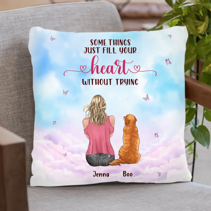 Custom Personalized Dog Mom Pillow Cover/Quilt/Single Layer Fleece Blanket - Upto 5 Dogs - Gift Idea For Dog Lovers - Some Things Just Fill Your Heart Without Trying