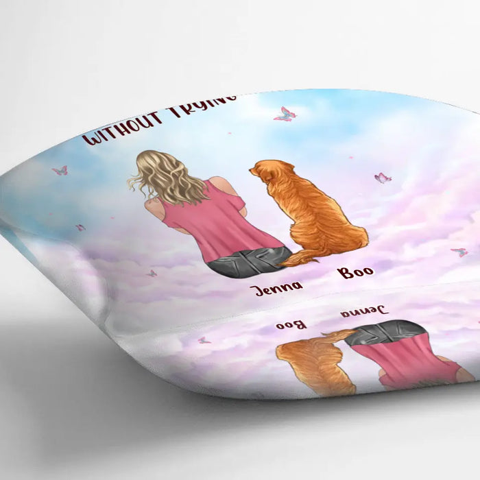 Custom Personalized Dog Mom Pillow Cover/Quilt/Single Layer Fleece Blanket - Upto 5 Dogs - Gift Idea For Dog Lovers - Some Things Just Fill Your Heart Without Trying