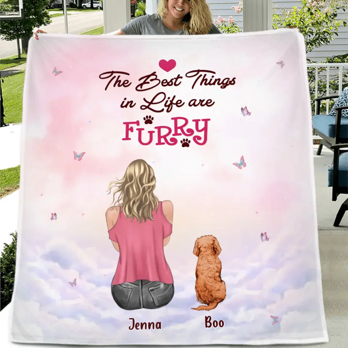 Custom Personalized Dog Mom Pillow Cover/Quilt/Single Layer Fleece Blanket - Upto 5 Dogs - Gift Idea For Dog Lovers - The Best Things In Life Are Furry