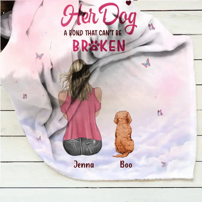 Custom Personalized Dog Mom Pillow Cover/Quilt/Single Layer Fleece Blanket - Upto 5 Dogs - Gift Idea For Dog Lovers - A Girl And Her Dog A Bond That Can't Be Broken