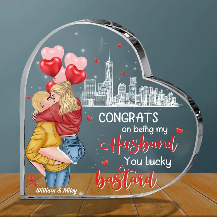 Personalized Couple Crystal Heart - Gift Idea To Husband/ Birthday/ Anniversary - Congrats On Being My Husband