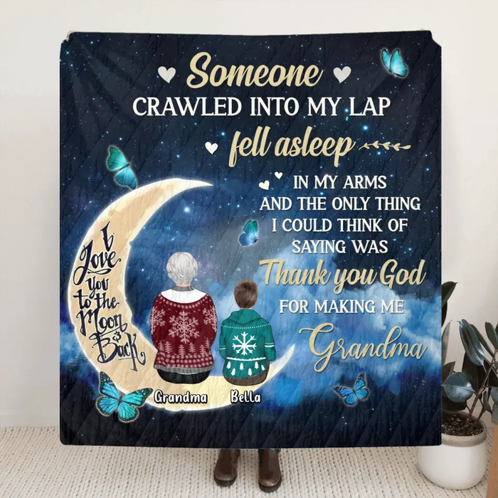 Custom Personalized Grandparents Quilt/Single Layer Fleece Blanket/Pillow Cover - Up to 4 Kids - Gift Idea for Grandpa/Grandma - Thank You God For Making Me Grandma