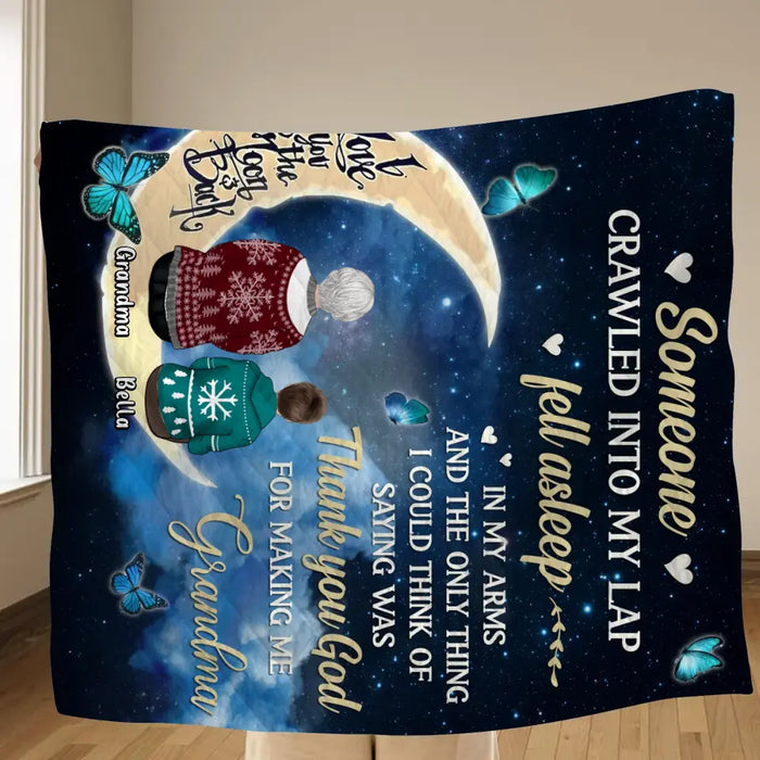 Custom Personalized Grandparents Quilt/Single Layer Fleece Blanket/Pillow Cover - Up to 4 Kids - Gift Idea for Grandpa/Grandma - Thank You God For Making Me Grandma