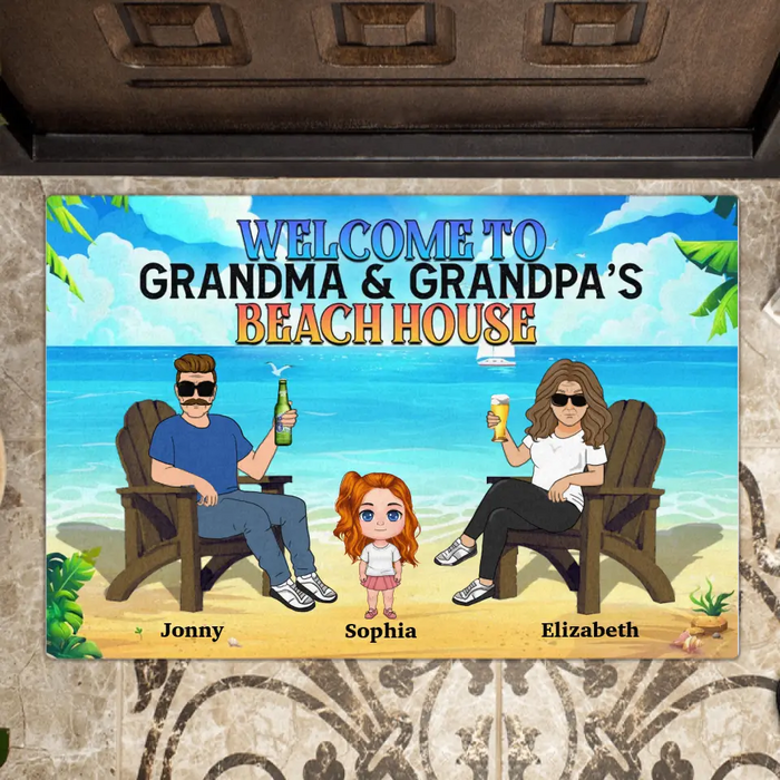 Custom Personalized Grandparent Doormat - Upto 6 Kids - Gift Idea For Grandma/Grandpa - Welcome To Grandma & Grandpa's Beach House