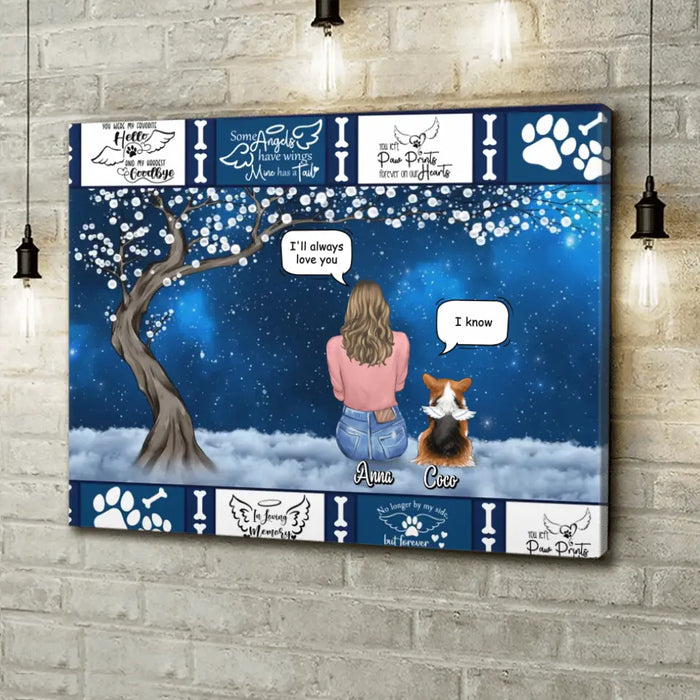 Custom Personalized Memorial Dog Mom/Dad Canvas - Woman/Man/Couple With Upto 4 Dogs - Best Gift For Dog Lover - I'll Always Love You