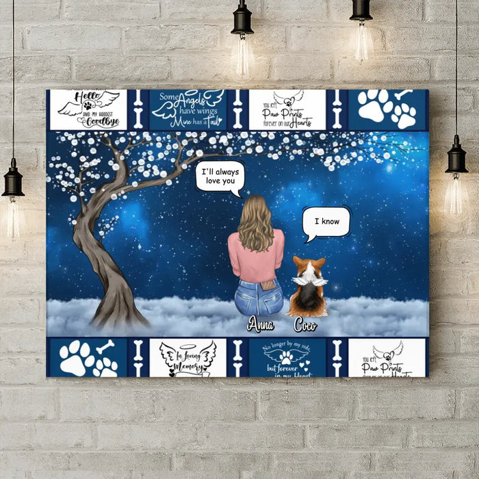 Custom Personalized Memorial Dog Mom/Dad Canvas - Woman/Man/Couple With Upto 4 Dogs - Best Gift For Dog Lover - I'll Always Love You