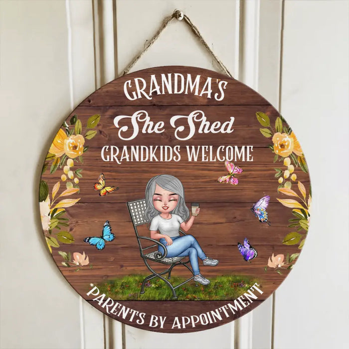 Personalized She Shed Wooden Sign - Gift Idea For Grandma/Garden Lovers - Grandkids Welcome
