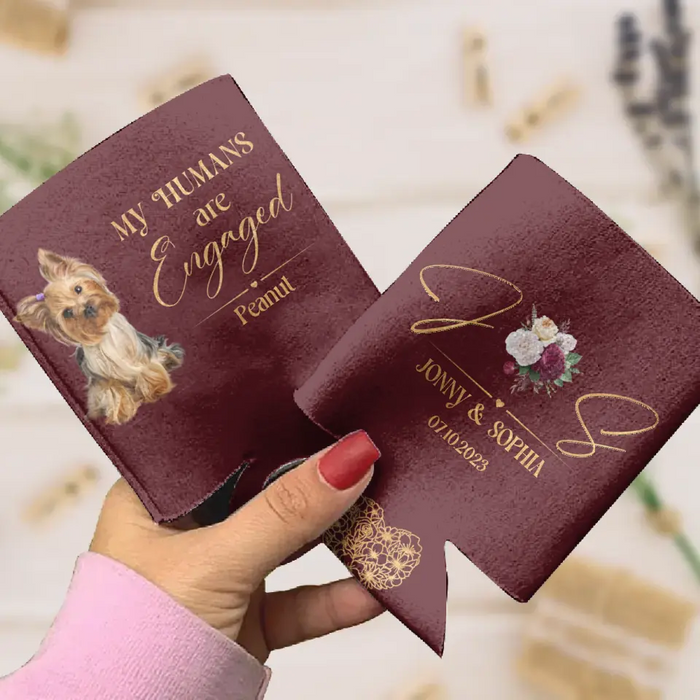 Personalized Pet Photo Wedding Can Cooler - Wedding Gift Idea for Couple/Pet Lovers - My Humans Are Engaged