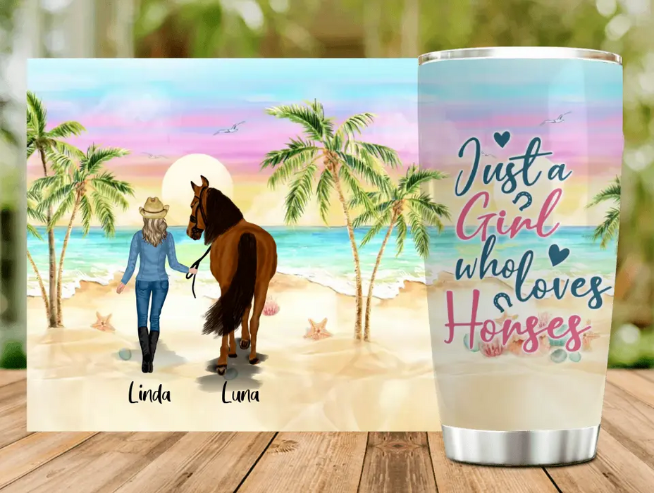 Custom Personalized Horse Girl Summer Vibe Tumbler - Upto 6 Horses - Best Gift For Horse Lover - Just A Girl Who Loves Horses