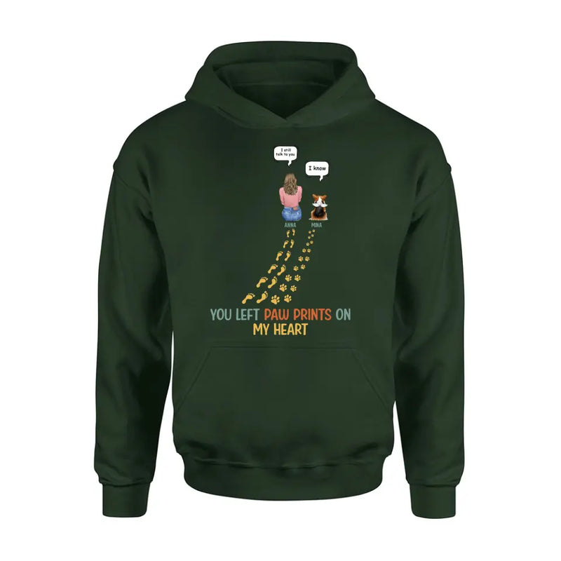 Personalized Memorial Paw Prints T-shirt/Long Sleeve/Sweatshirt/Hoodie - Up to 4 Pets - Gift Idea For Dog/Cat/Rabbit Lover - You Left Paw Prints On My Heart