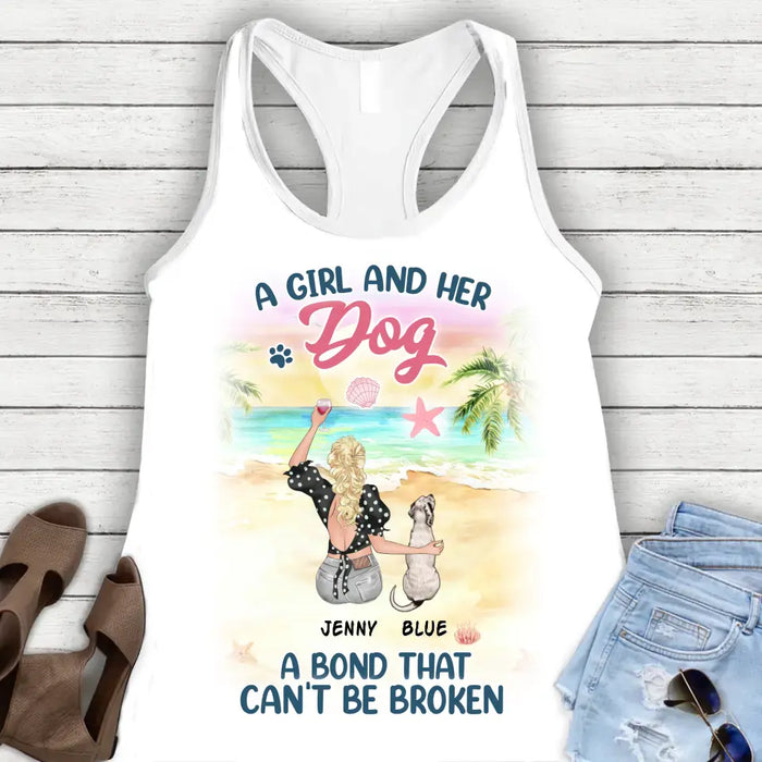 Personalized Dog Mom AOP Women's Racerback Tank Top - Up to 6 Dogs - Gift Idea for Dog Lovers - A Girl And Her Dog A Bond That Can't Be Broken