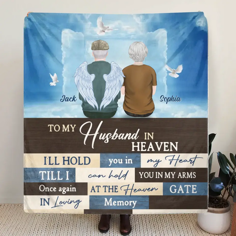 Personalized Couple Quilt/Fleece Throw Blanket - Memorial Gift Idea For Couple - To My Husband In Heaven I'll Hold You In My Heart