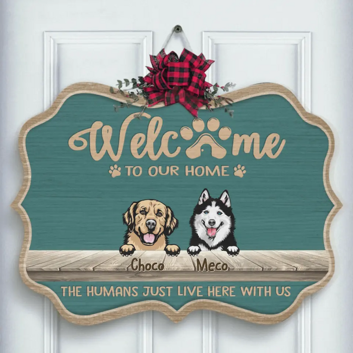 Custom Personalized Pet Rectangle Door Sign - Upto 6 Pets - Best Gift For Dog/Cat Lovers - Welcome To Our Home