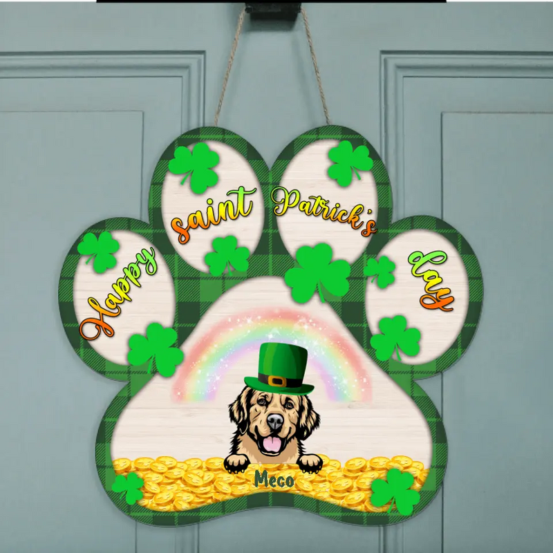 Personalized Dog Door Sign - Up to 5 Dogs - St. Patrick's Day Gift Idea For Dogs Lover - Happy Saint Patrick's Day