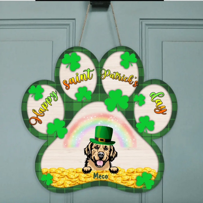 Custom Personalized Dog Door Sign - Upto 5 Dogs - St. Patrick's Day Gift Idea For Dogs Lover - Happy Saint Patrick's Day