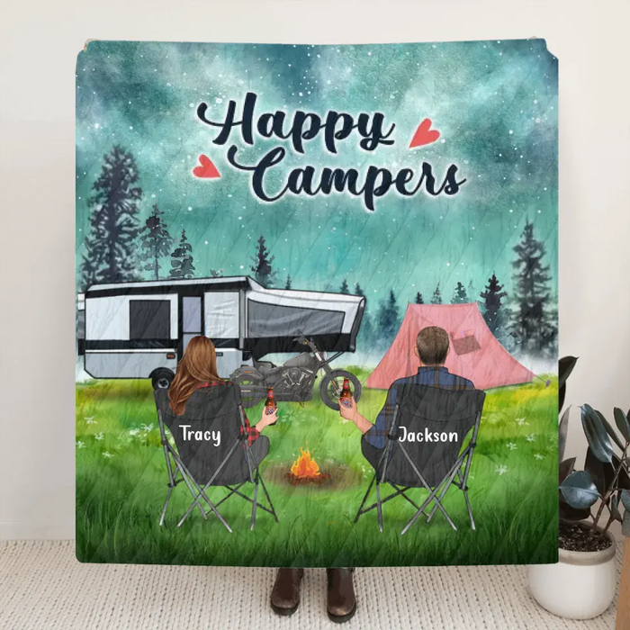 Custom Personalized Camping Quilt/Single Layer Fleece Blanket - Gift Idea For Couple, Camping Lovers - Happy Campers