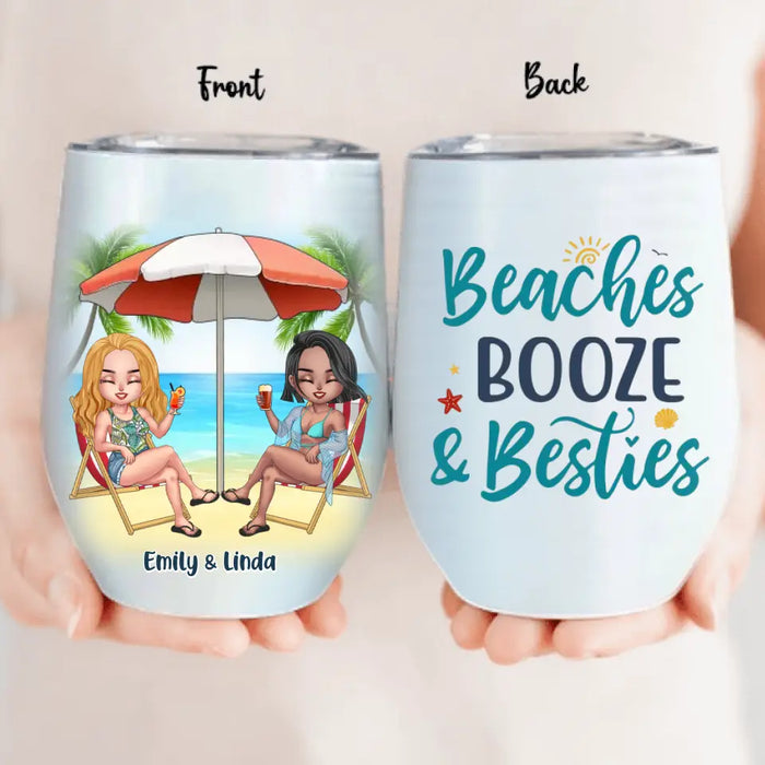Custom Personalized Beach Girls Bestie Wine Tumbler - Gift Idea For Beach Lovers/Friends - Beaches Booze & Besties
