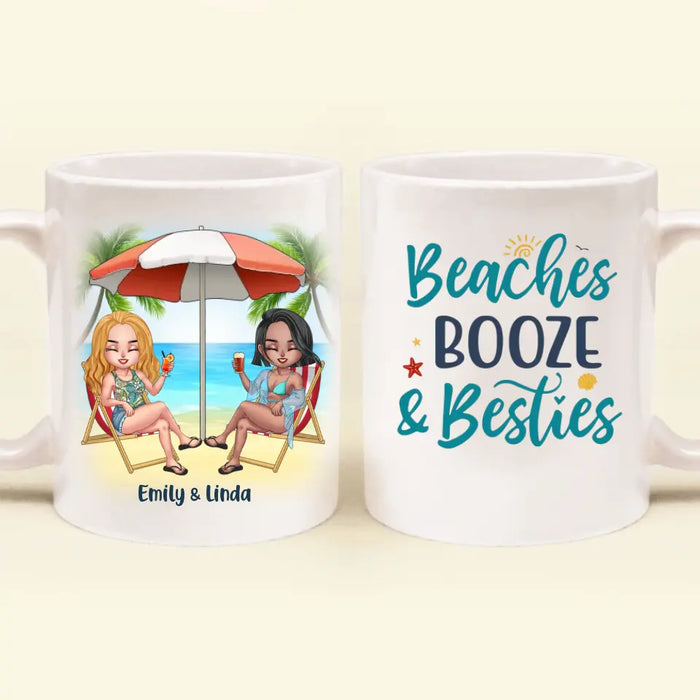 Custom Personalized Beach Girls Bestie Mug - Gift Idea For Beach Lovers/Friends - Beaches Booze & Besties