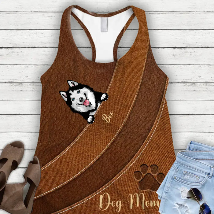 Personalized Dog Mom AOP Women's Racerback Tank Top - Up to 6 Dogs - Gift Idea For Dog Lovers