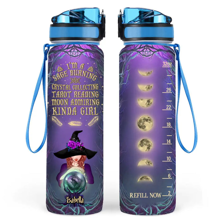 Custom Personalized Witch Water Tracker Bottle - Gift Idea for Witch Lovers - I'm A Sage Burning Crystal Collecting