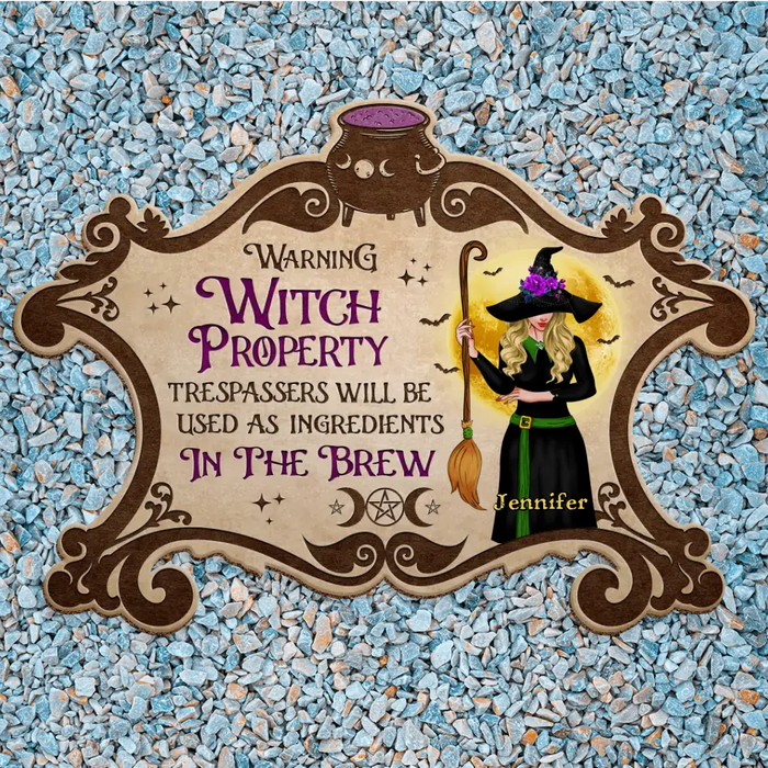 Personalized Witch Doormat - Warning Witch Property Trespassers Will Be Used As Ingredients In The Brew - Gift Idea For Halloween/ Friend