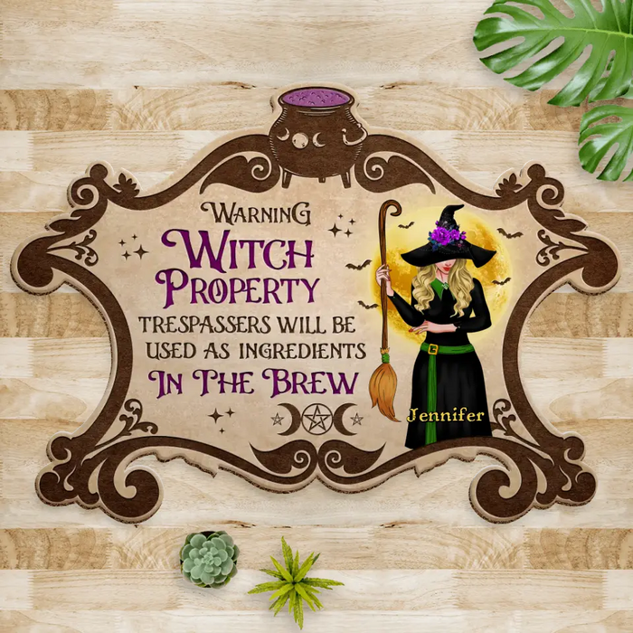 Personalized Witch Doormat - Warning Witch Property Trespassers Will Be Used As Ingredients In The Brew - Gift Idea For Halloween/ Friend