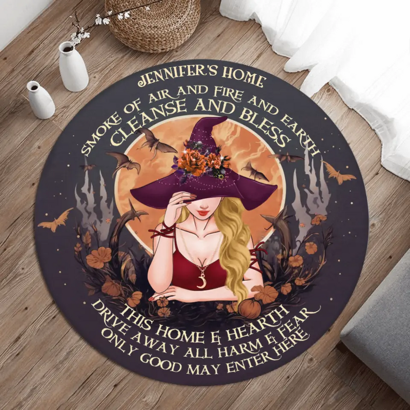 Personalized Witch Round Rug - Gift Idea For Halloween/Wicca Decor/Pagan Decor - Smoke Of Air And Fire And Earth Cleanse And Bless This Home