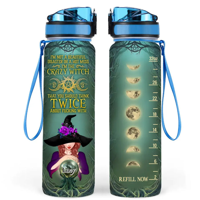 Custom Personalized Witch Water Tracker Bottle - Gift Idea for Witch Lovers - I'm Not A Beautiful Disaster Or A Hot Mess