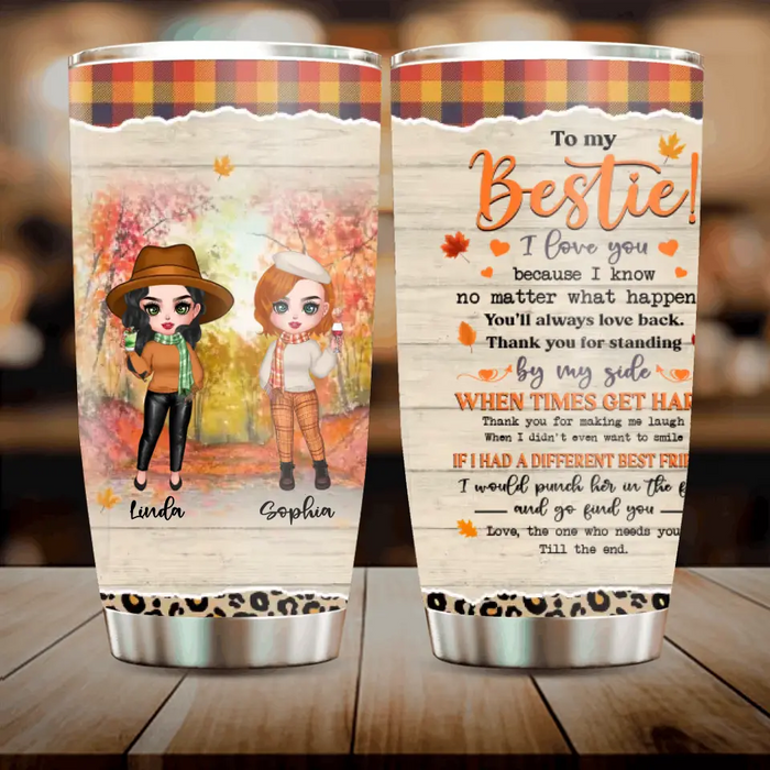 Custom Personalized Autumn Besties Tumbler - Gift Idea For Best Friends With Up To 4 Friends - To My Bestie I Love You