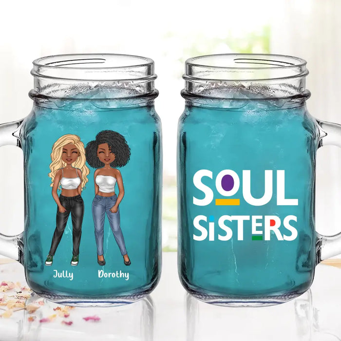 Custom Personalized Black Friends Mason Jug - Upto 4 Women - Gift Idea For Friends/Besties/Sisters - Soul Sisters