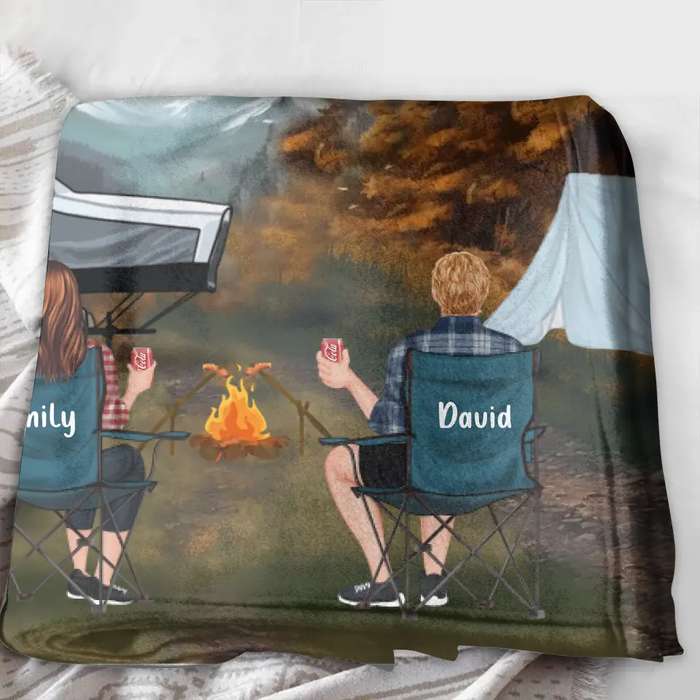 Custom Personalized Smoky Mountain Camping Quilt/Single Layer Fleece Blanket - Gift Idea For Couple, Camping Lovers, Family - Upto 5 Kids, 4 Pets - Fill Your Life With Adventures