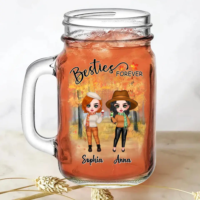 Custom Personalized Autumn Besties Mason Jug - Gift Idea for Friends/Besties/Sisters - Besties Forever