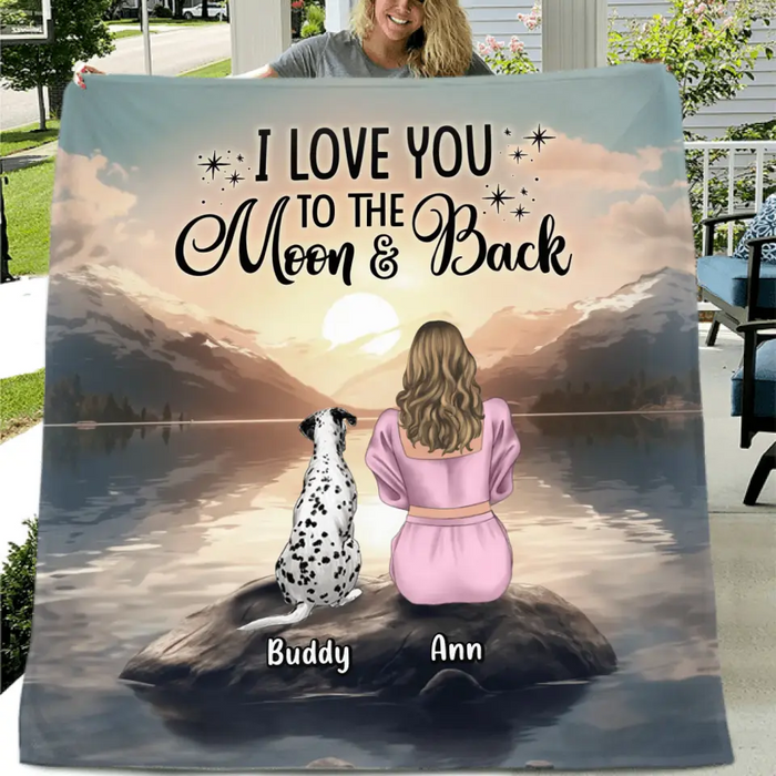 Custom Personalized Dog Mom Single Layer Fleece/Quilt Blanket - Upto 6 Dogs - Gift Idea for Dog Lovers - I Love You To The Moon & Back