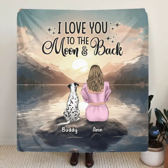 Custom Personalized Dog Mom Single Layer Fleece/Quilt Blanket - Upto 6 Dogs - Gift Idea for Dog Lovers - I Love You To The Moon & Back